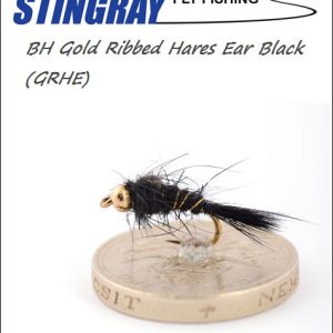 BH Gold Ribbed Hares Ear (GRHE) Black #12 nymfi, Stingray Fly Fishing