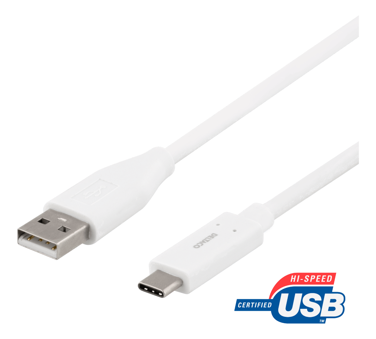 DELTACO USB 2.0 -kaapeli, Type A – Type C uros, 1m, valkoinen - Image 2